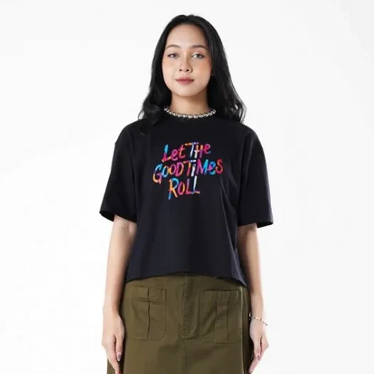 Kaos Wanita Crop Top Lengan Pendek Katun Soft