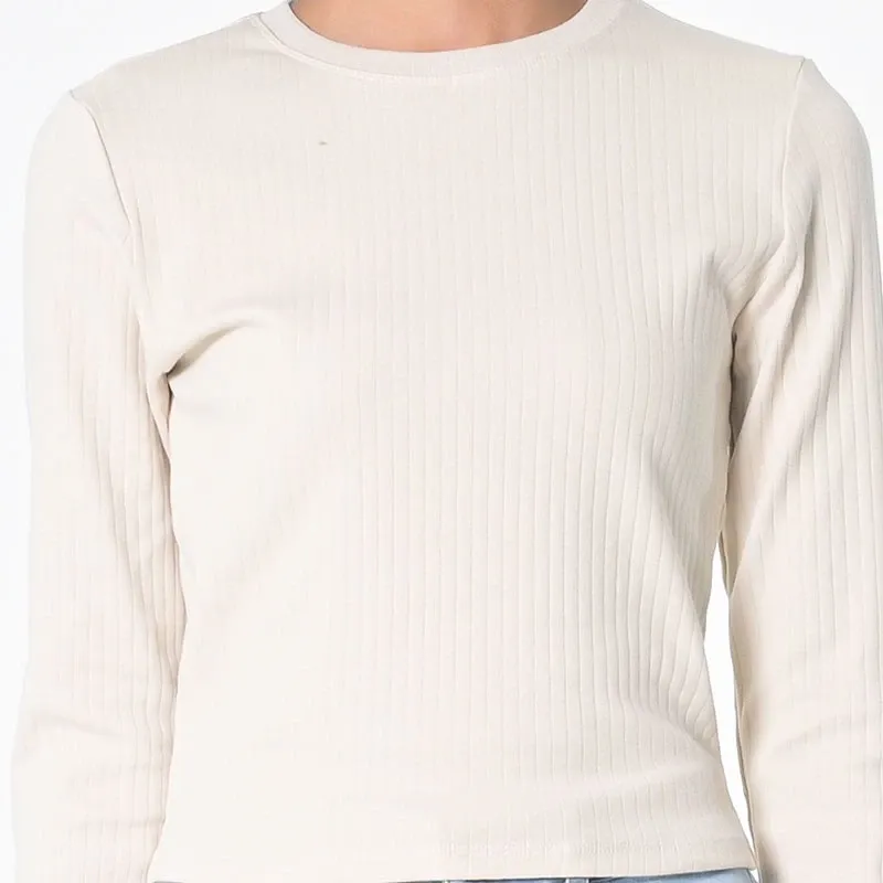 Kaos Wanita Lengan Panjang Mid Cropped Basic Cream
