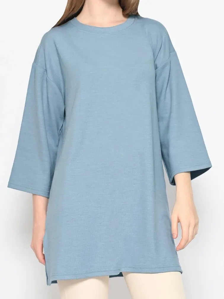 Kaos Wanita Panjang Kimono 7/8 Stretch Snowy Rib Knit Polos 0198