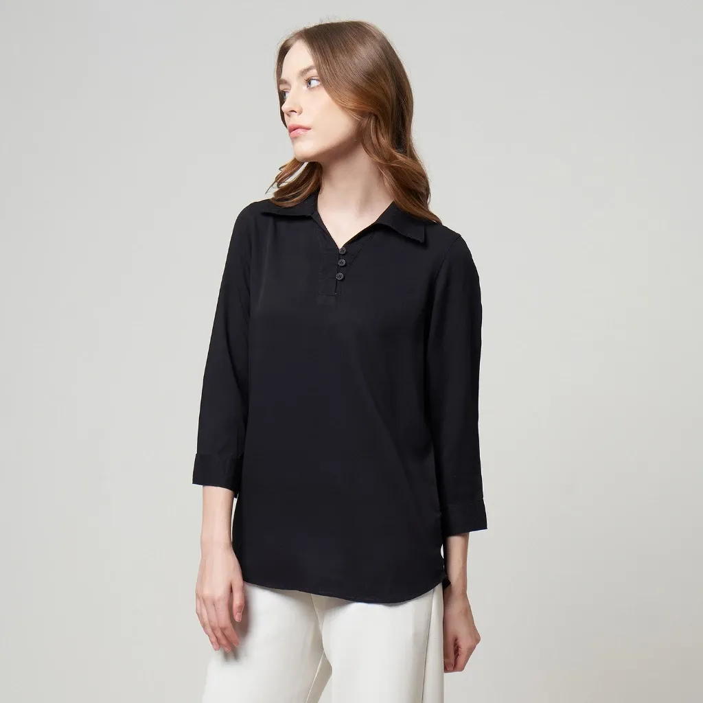 Kemeja Rayon Wanita Basic Polos Umeko Big Size Hitam/Putih
