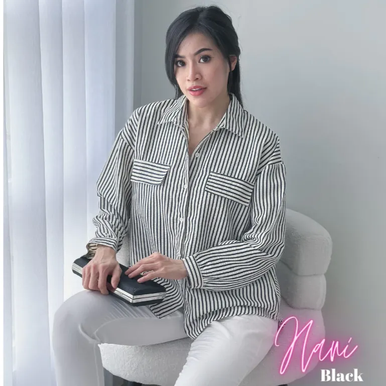 Kemeja Salur Wanita Lengan Panjang Cammomile HANI 2306044