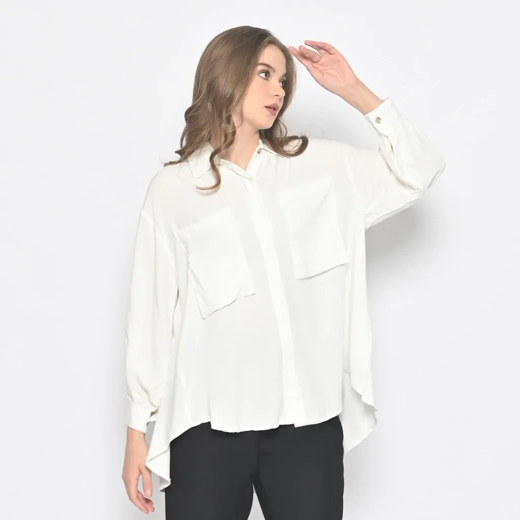 Kemeja Wanita Casual Lengan Panjang Katun Rayon Polos 0079