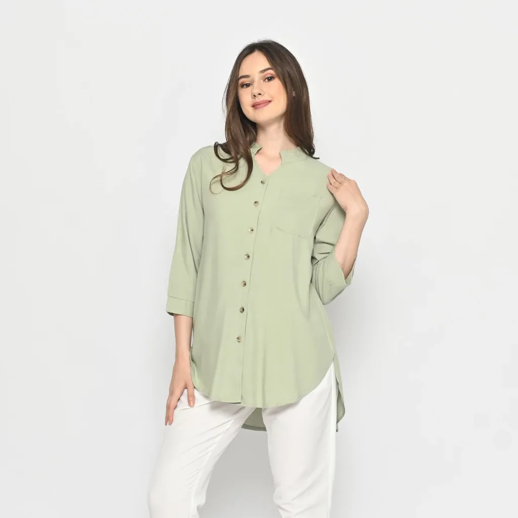 Kemeja Wanita Kasual Lengan Panjang 0084 Katun Rayon Polos