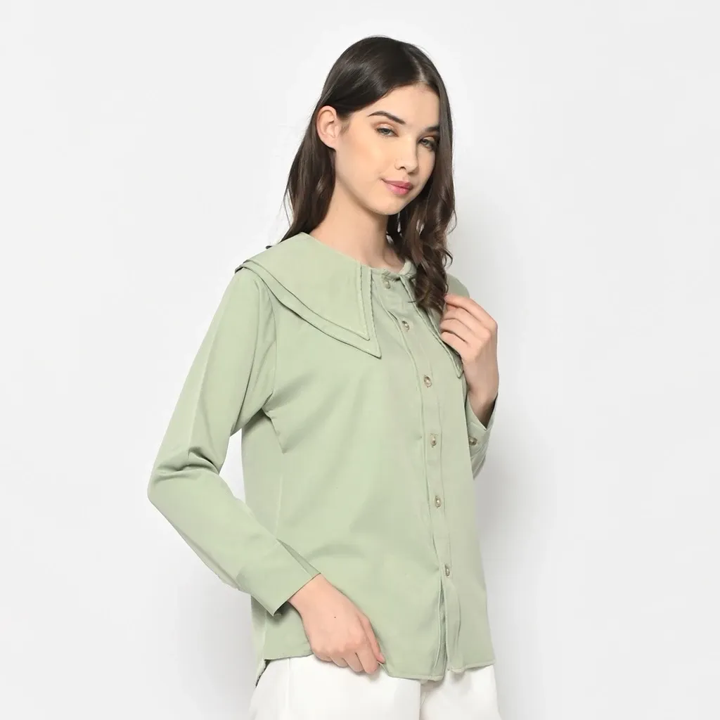 Kemeja Wanita Polos Lengan Panjang Kain Katun 0366