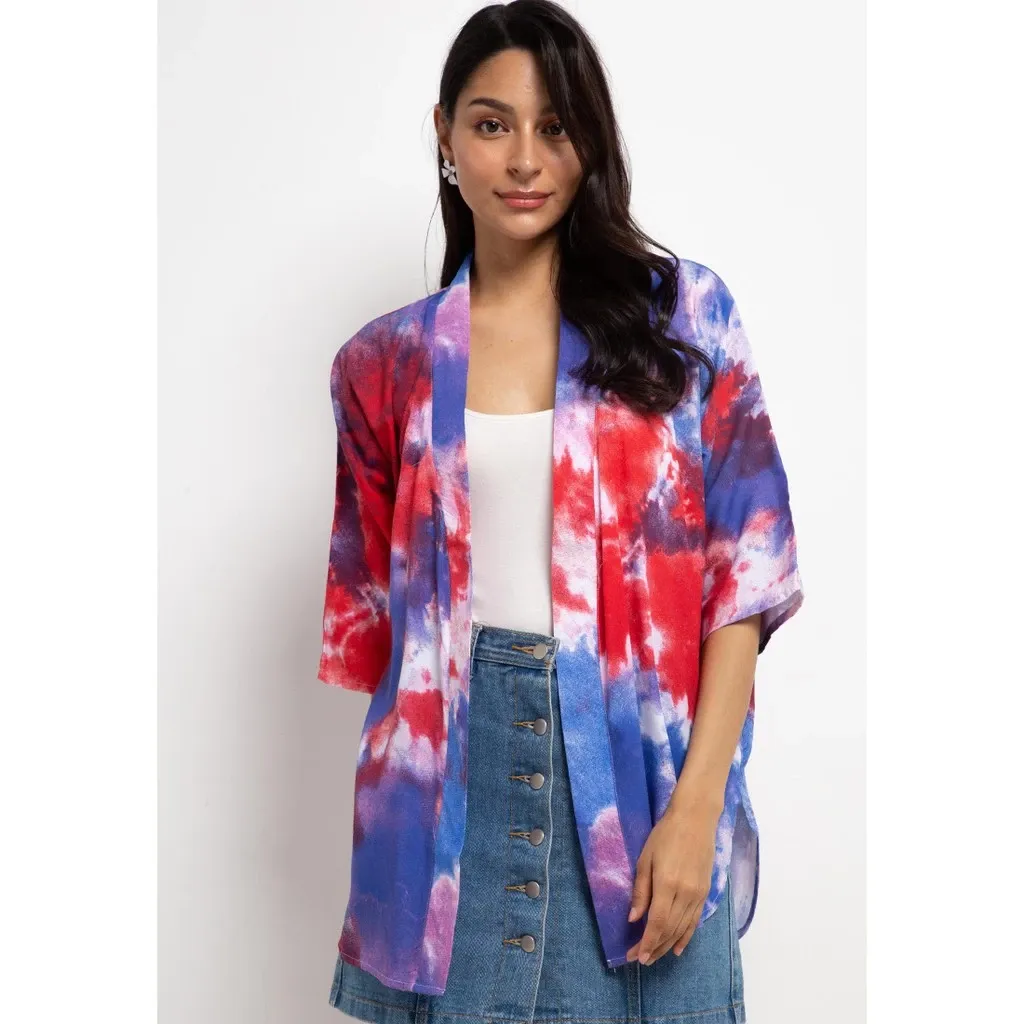 Kimono Tie Dye Galaxy Merah wanita