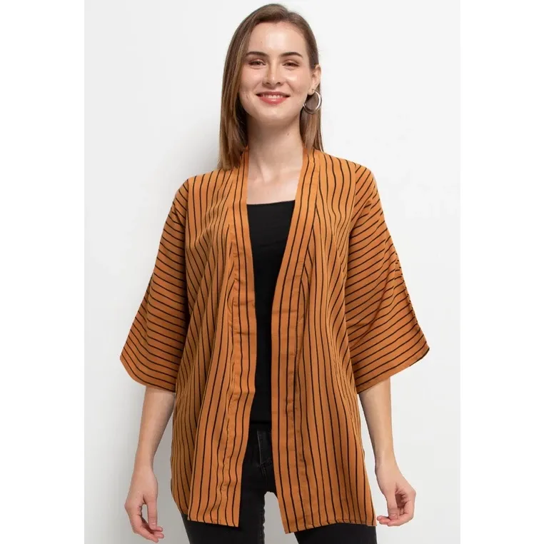 LLACES Kimono Wanita - LL Stripe - Coklat
