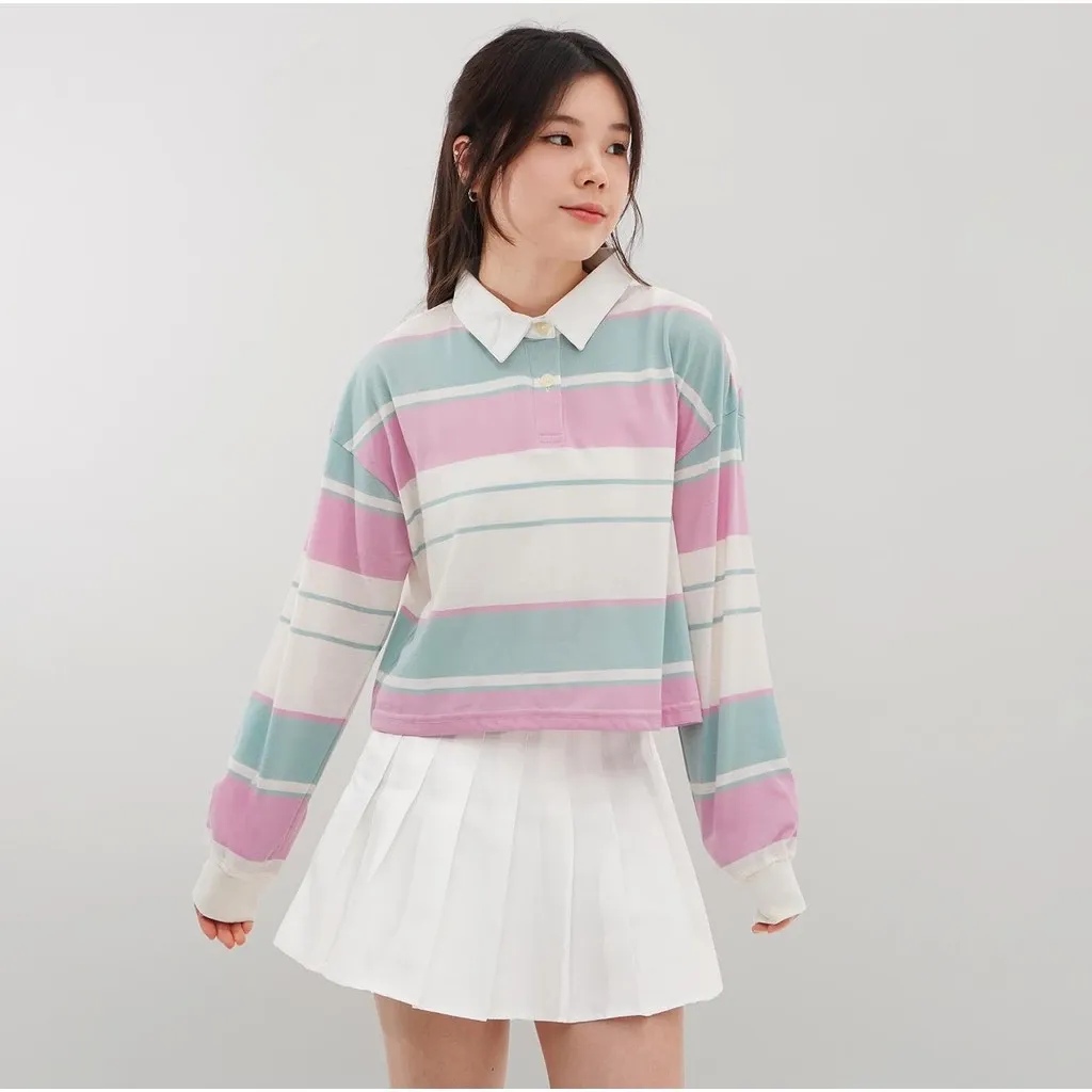 Matsuda Polo Rugby Crop Top Annya Pink-Offwhite