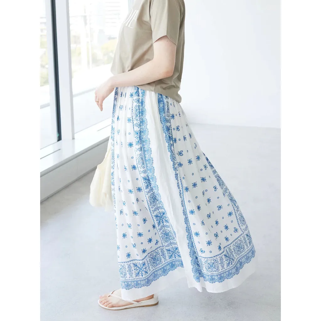 Maxi Skirt Wanita Michio Polkadot Biru