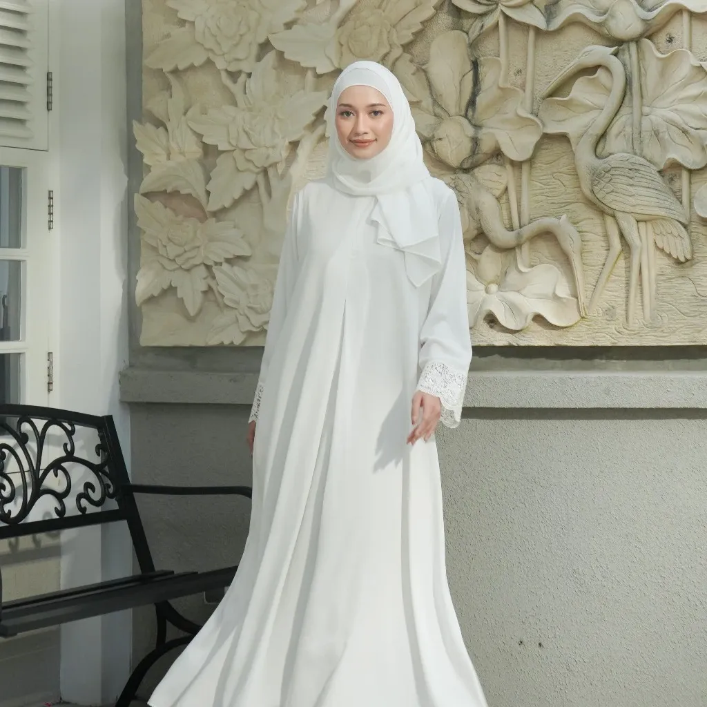 Meena Lace Abaya Gamis Polos Wanita Elegan untuk Haji dan Umroh