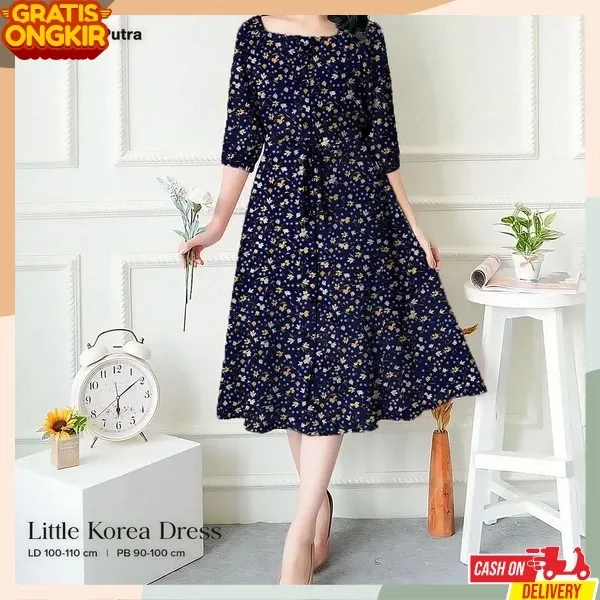 Midi Dress Premium Wanita Import Model Korea Casual Murah Terbaru Maxi Dress Kekinian Formal M L XL Tiffani Motif