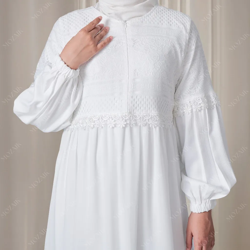 Mosaik Dress Gamis Putih Wanita Muslim Abaya Modern Elegan 048