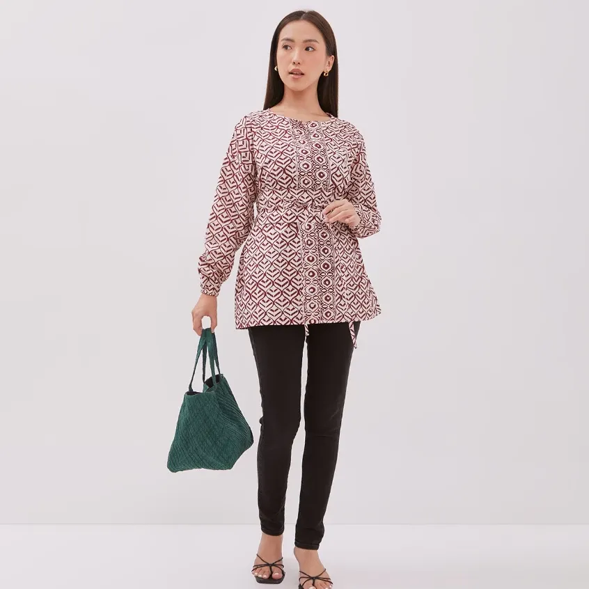 NIGAYA - Blus Lengan Panjang Batik Premium Wanita Modern
