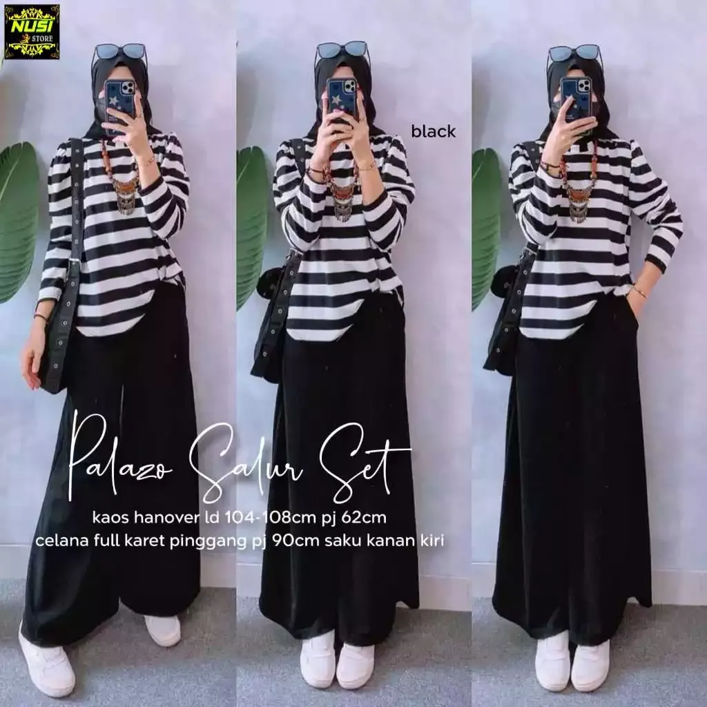 Palazo 2in1 Setelan Jumbo Size L/XXL atasan Blouse Casual Wanita Muslimah Modern Elegant Terbaru New Arrival