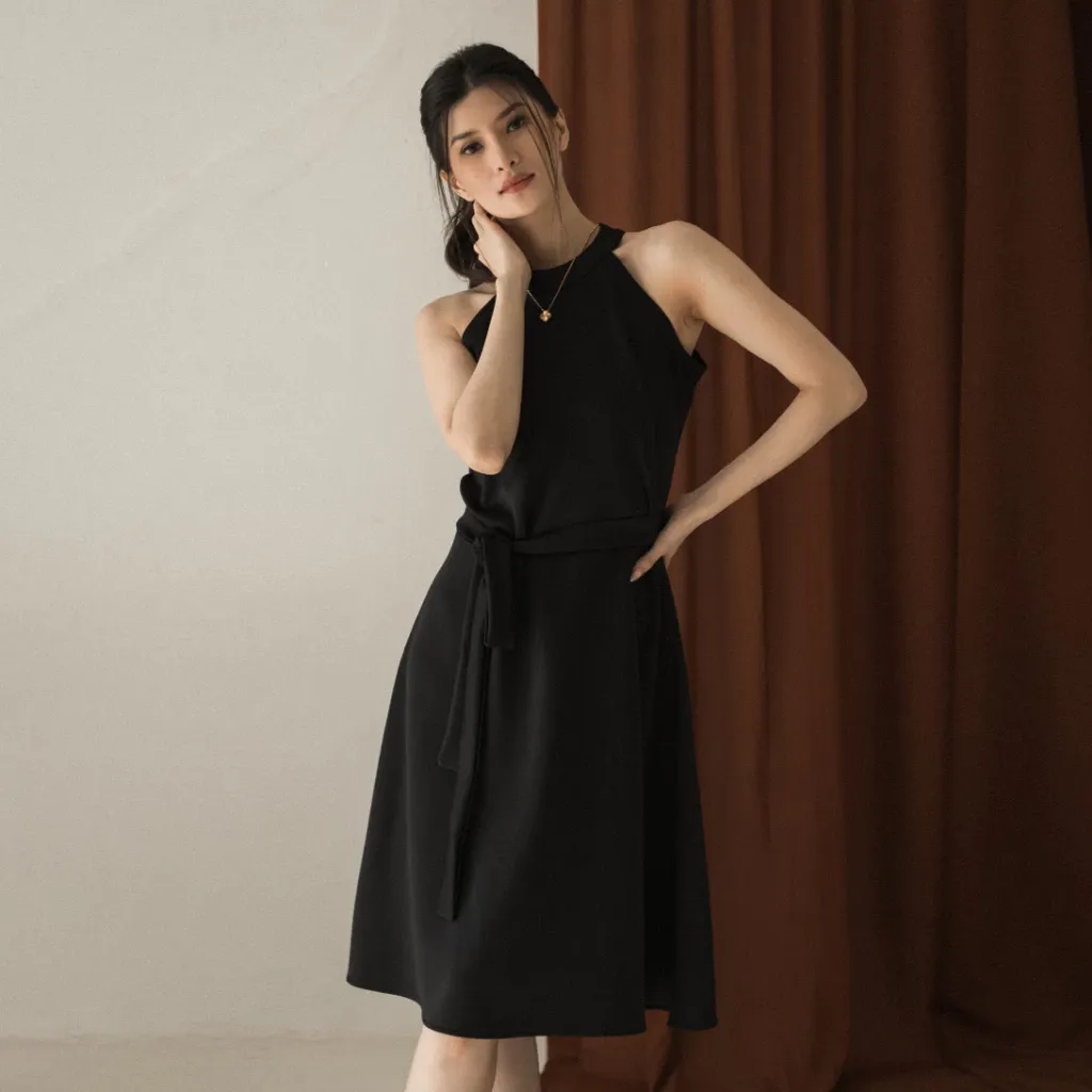 Pamela Midi Dress Hitam - Dress Sleeveless Wanita Korea untuk Pesta dan Kondangan