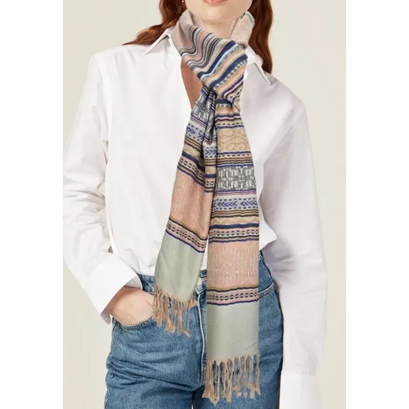 Pashmina Syal Wanita Motif Garis Etnik Reversible