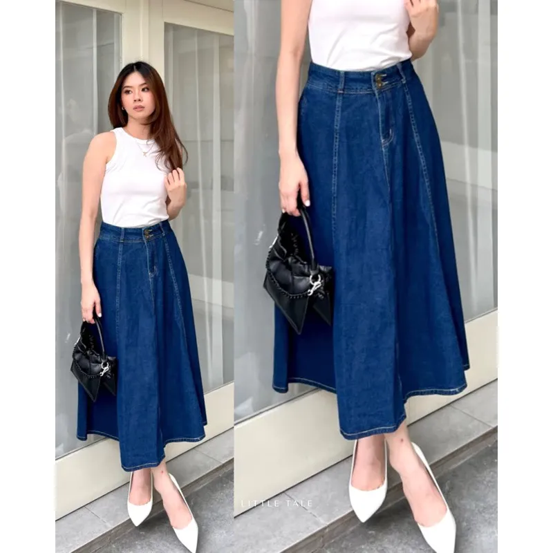 Rok Denim Madelyn Maxi untuk Wanita - Cocok untuk Natal dan Imlek