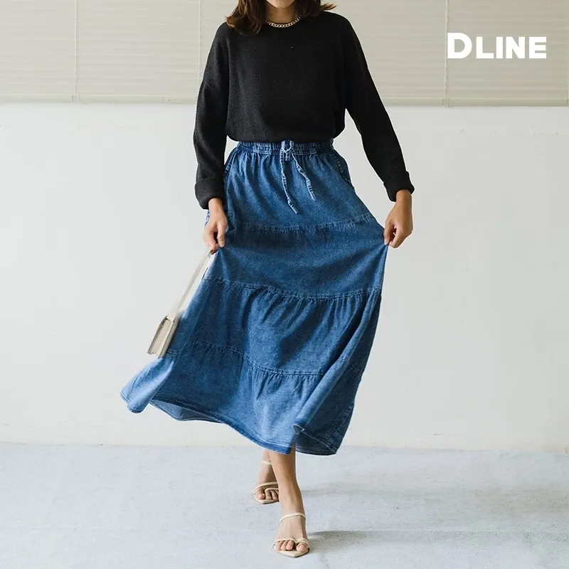 Rok Jeans Maxi Wanita Bigsize Horizontal