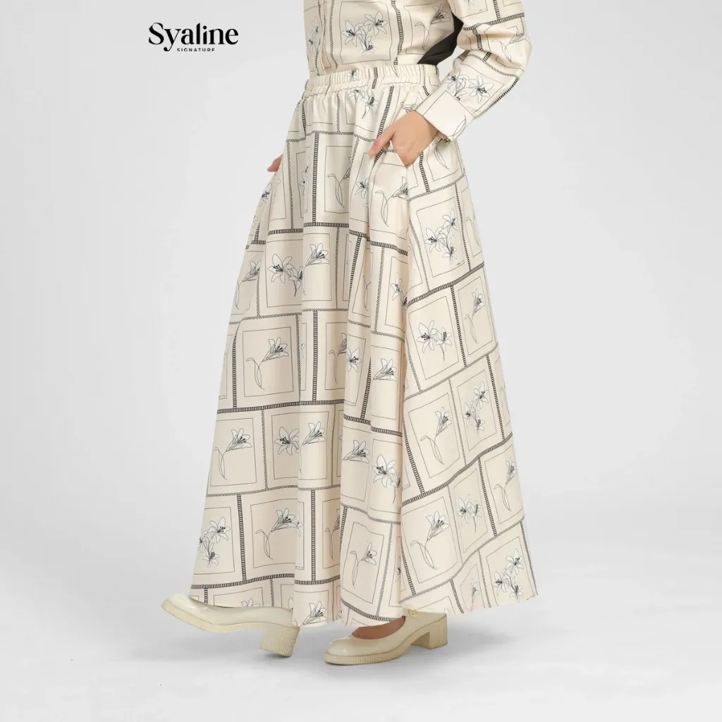 Rok Maxi Wanita Syaline Hijab x Studio Tui - Bahan Print Tory Burch Flower
