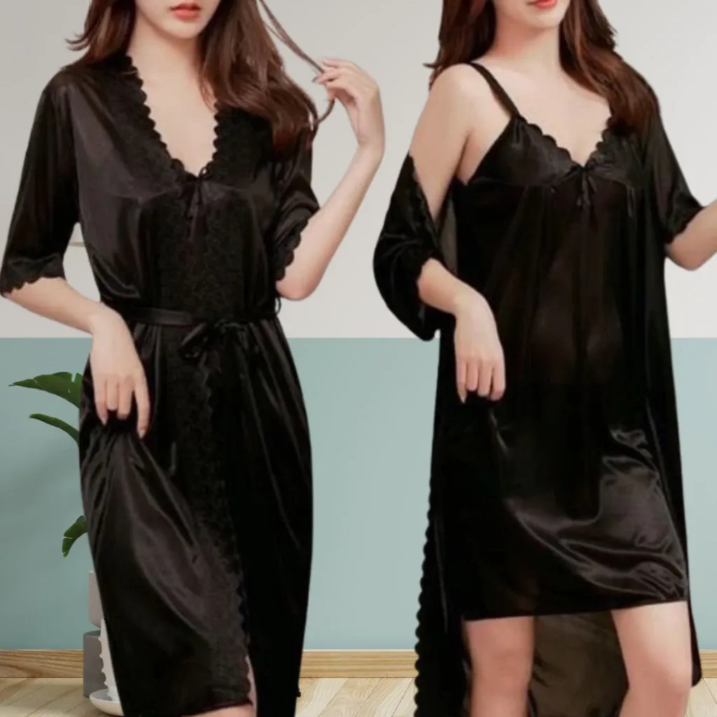Set 2 in 1 Kimono Renda Spageti Piyama Wanita