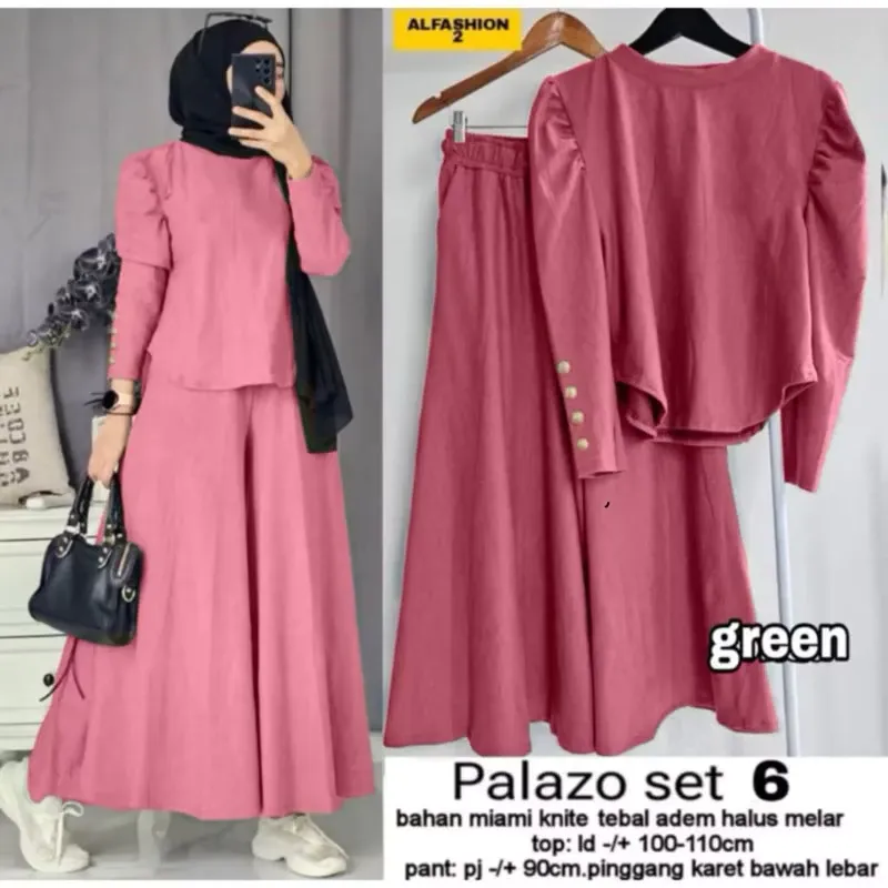Set Palazzo Kulot Knit Premium Tangan Balon