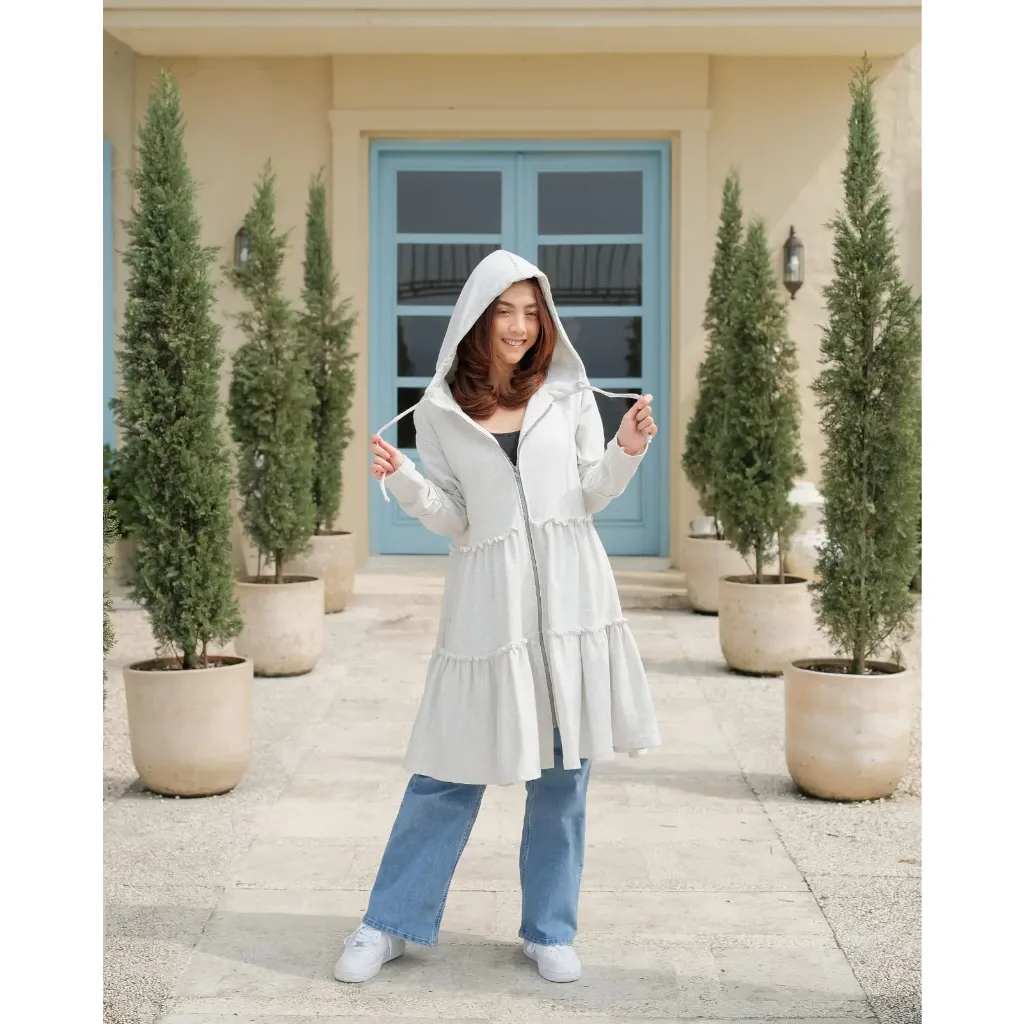 Sweater Hoodie Polos Wanita Luna - Abu-Abu Muda