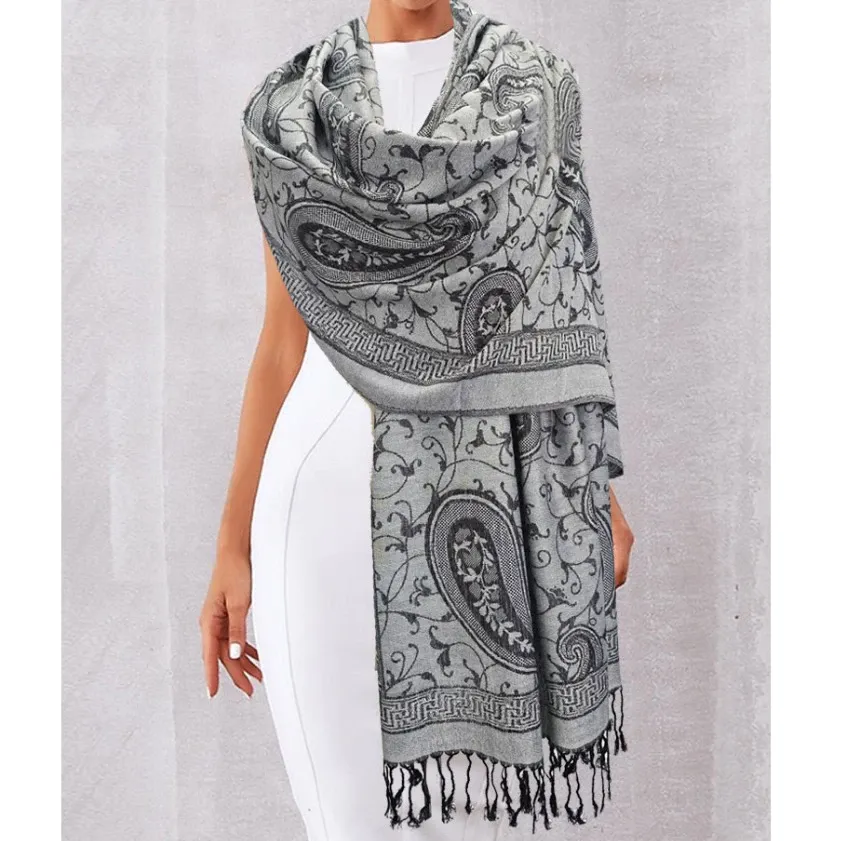 Syal Pashmina Polos Motif Paisley Wanita