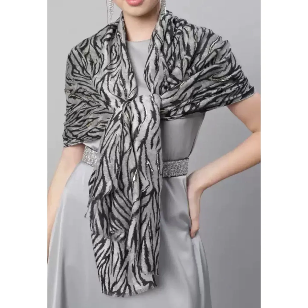 Syal Wanita Lurex Animal Print Pashmina