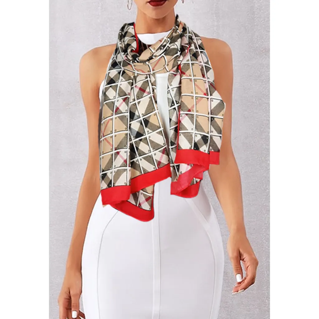 Syal Wanita Polos border Checkered Viscose
