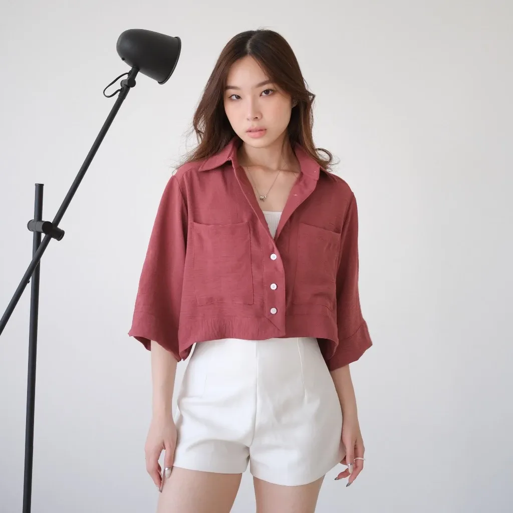 Vienna Pocket Shirt - Korean Crop Top Wanita